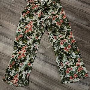 Joe Benbasset Floral Wide Leg Pants - Green and Pink